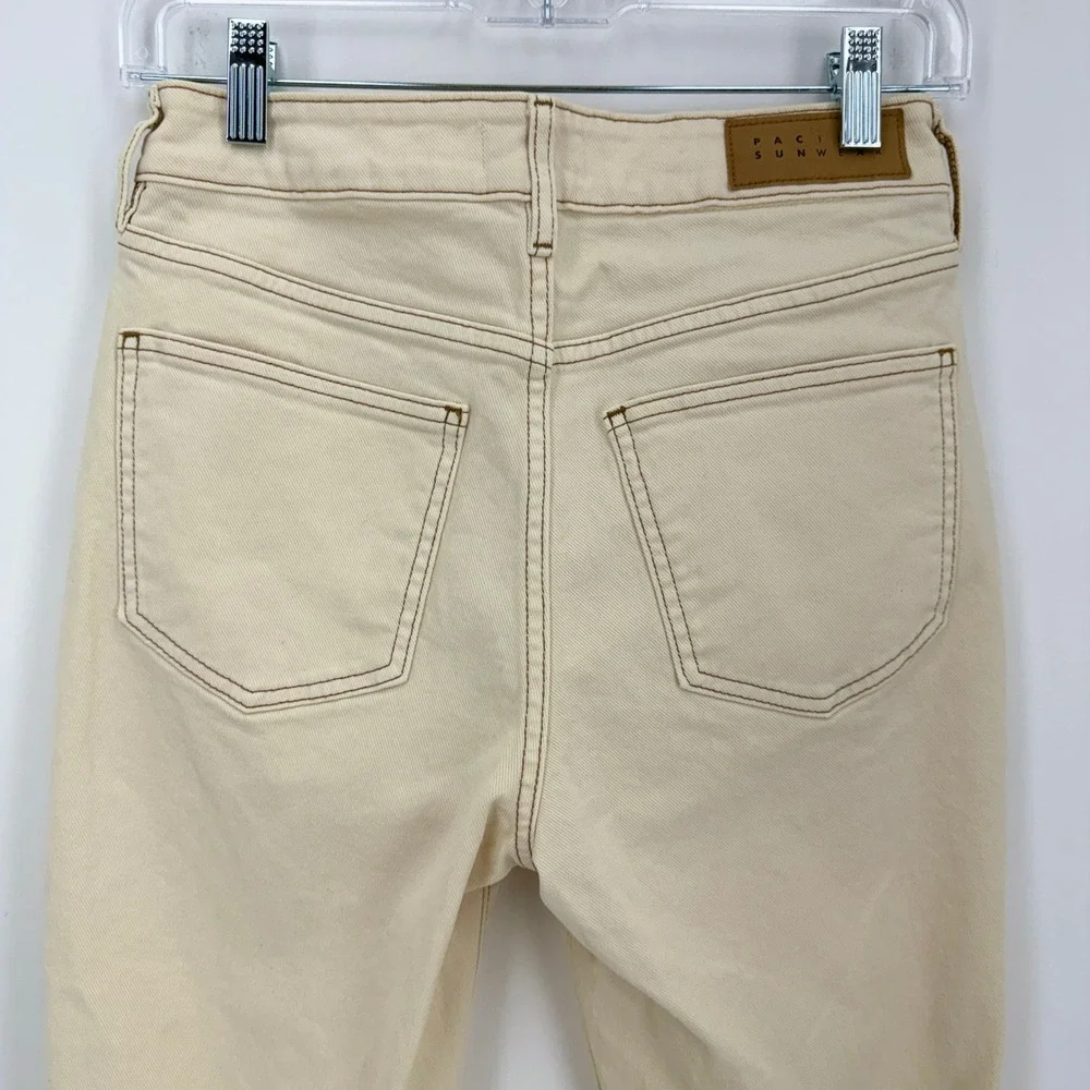 PacSun Stretch Mom Jeans Cream Tan High Rise Tapered Denim Size 26 - Picture 14 of 15